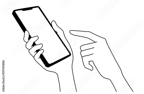 左側から見たスマートフォンを操作する手のベクターイラスト