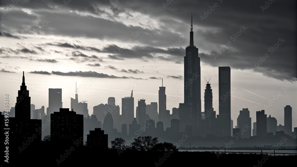 Obraz premium Dramatic City Skyline at Sunset
