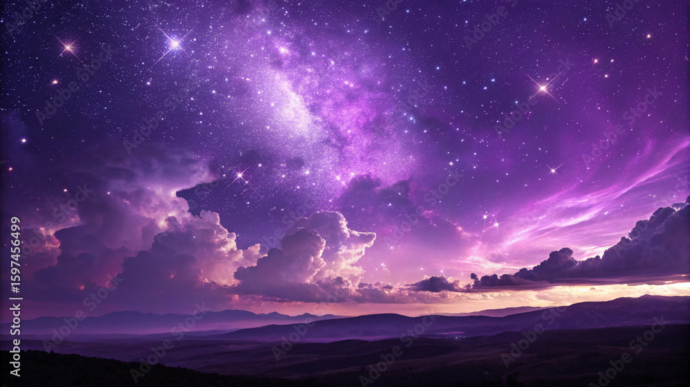 Fototapeta premium Violet Purple Galaxy with Stars and Clouds