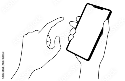 右側から見たスマートフォンを操作する手のベクターイラスト