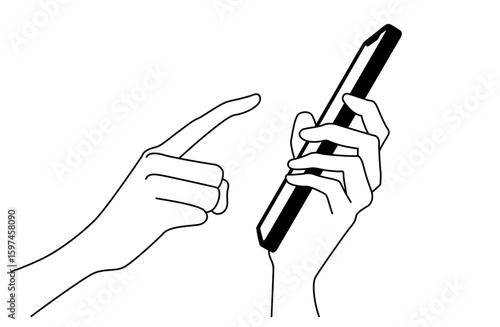 右横から見たスマートフォンを操作する手のベクターイラスト