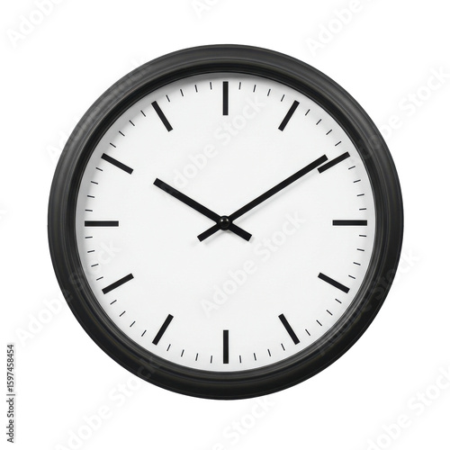 Simple black wall clock with minimalist design showing time against a white background