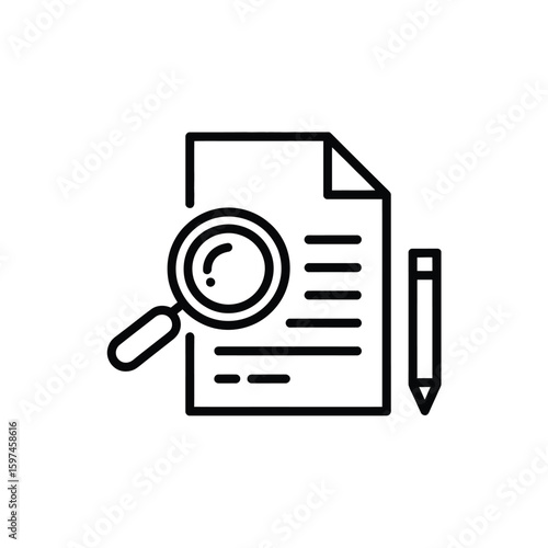 Document Analysis Research Icon Magnifying Glass Pencil