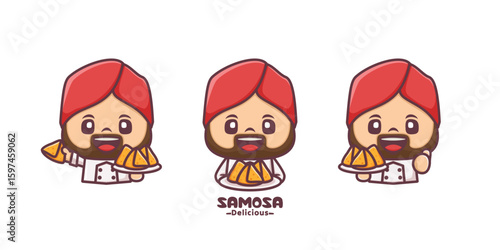 Cute chef with samosa .cartoon character logo