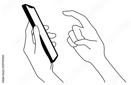左横から見たスマートフォンを操作する手のベクターイラスト
