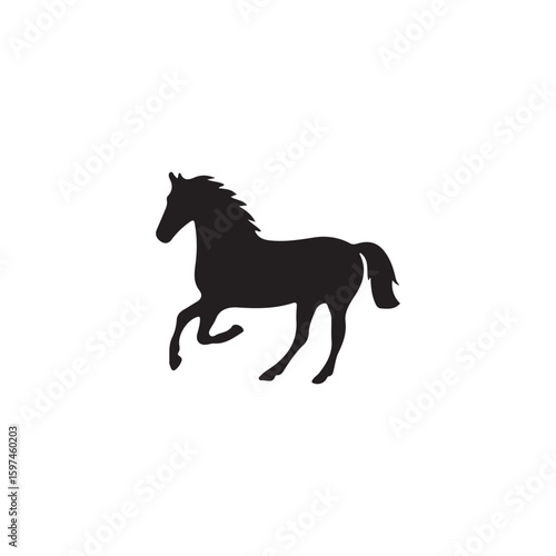 Black silhouette of a horse in motion on a white background animal