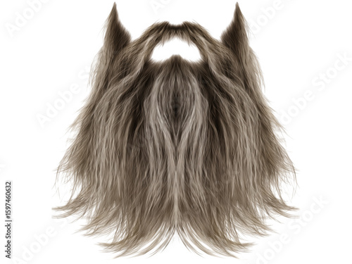 Detailed realistic long brown furry beard with pointed ear accents isolated on transparent background