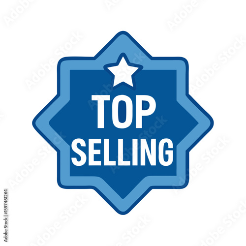 Top selling badge with star on blue background  