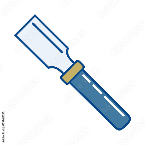 Wood chisel tool with blue handle and metal blade design  