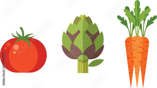 Vector vegetables tomato artichoke carrot illustration fresh food healthy eating vegan diet design 95