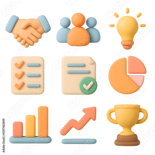 Clay Business Icons on Black Background