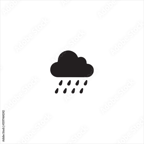 Black cloud with falling rain drops icon on white background weather precipitation