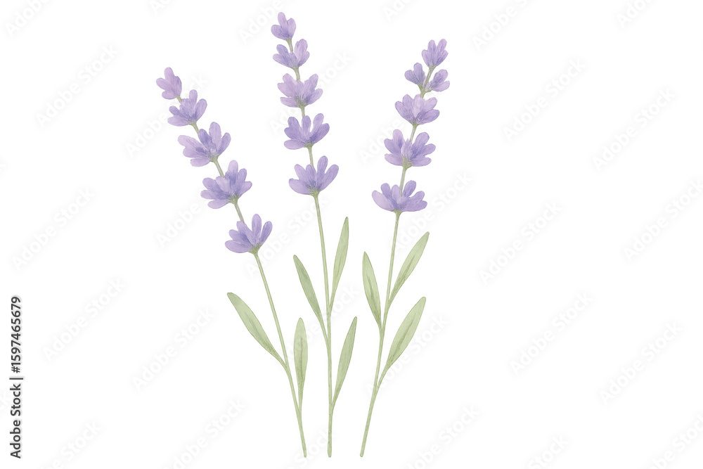Naklejka premium Watercolor painting of lavender flowers on transparent background, perfect for design projects