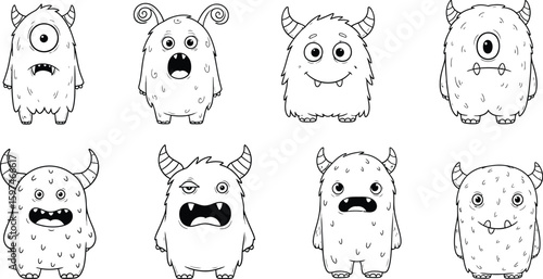 Cute monster coloring page vector illustration for kids halloween drawing book printable art 95