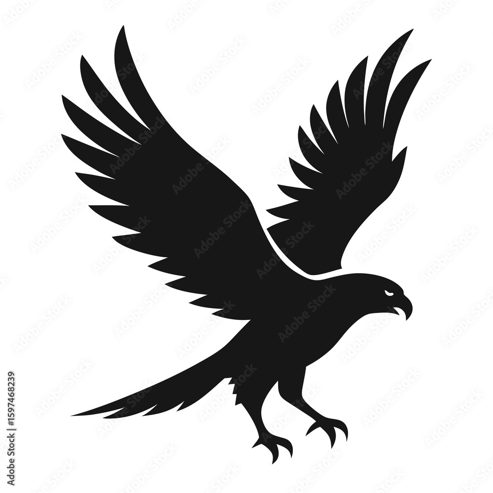 Obraz premium Hawk flying clean black silhouette vector 