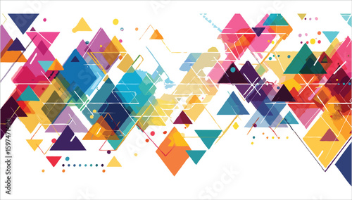 Geometric Symphony of Triangles and Circles A Colorful Abstract Composition with Dynamic Shapes and Vibrant Palette Creating a Sense of Energy