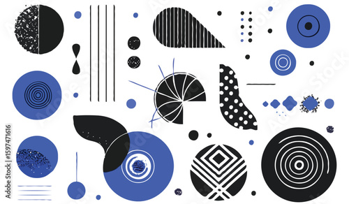 Whimsical Geometric Assemblage A Playful Composition of Abstract Shapes Circles Lines and Textures Creating a Modern Artistic Statement