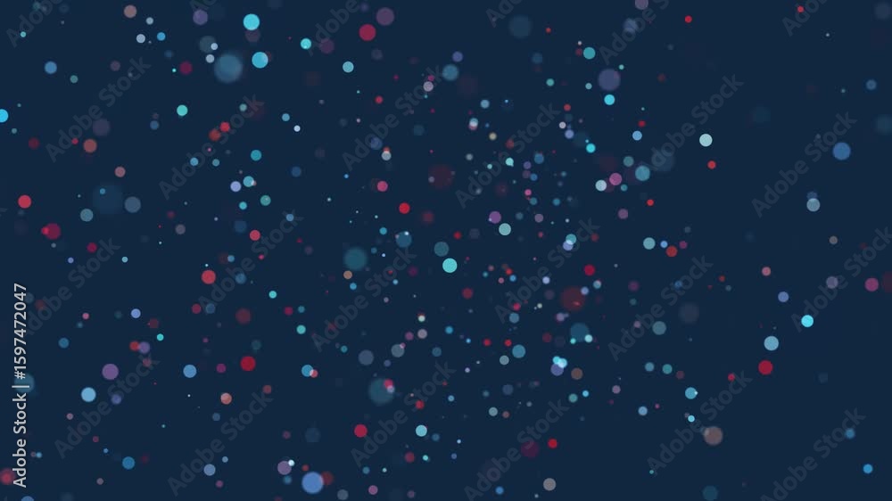 Abstract colorful blurred circle dots rotation on blue loop background.