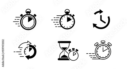 Simple Line Art Icons for Schedule and Process