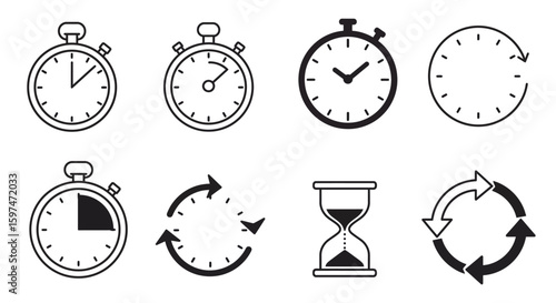 Minimalist Black and White Time and Clock Icon Set