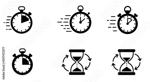 Basic Timekeeping and Circular Process Pictograms Set