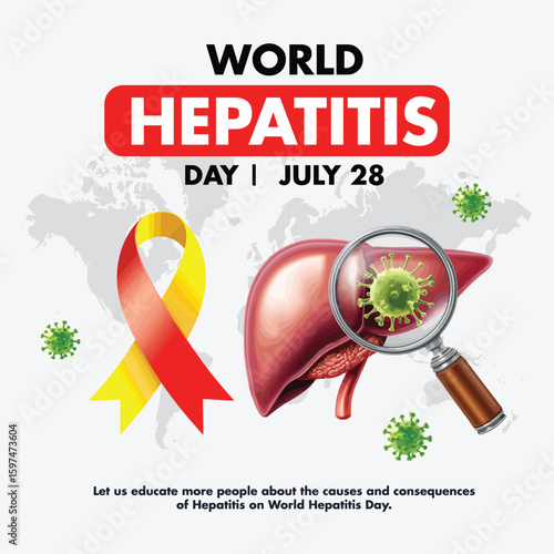 World Hepatitis Day Awareness Illustration with Liver and Virus Cells