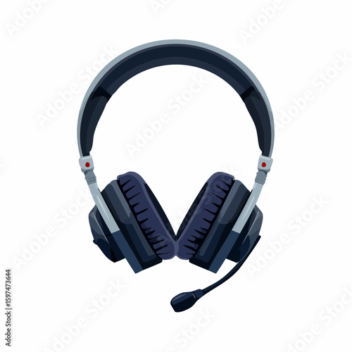 Flat vector of a professional gaming headset with microphone, dark theme color palette, sleek and modern tech design
