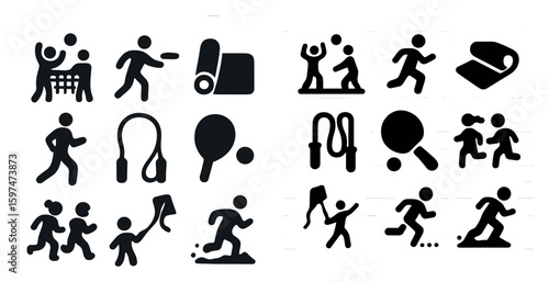 Sports and fitness silhouette icons set – solid, filled, activity symbols