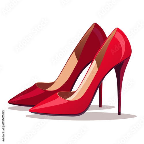Pair of elegant red high heel shoes with pointed toes and stiletto heels