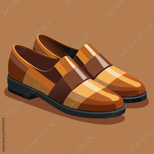 Stylish brown leather loafer shoes with a striped design