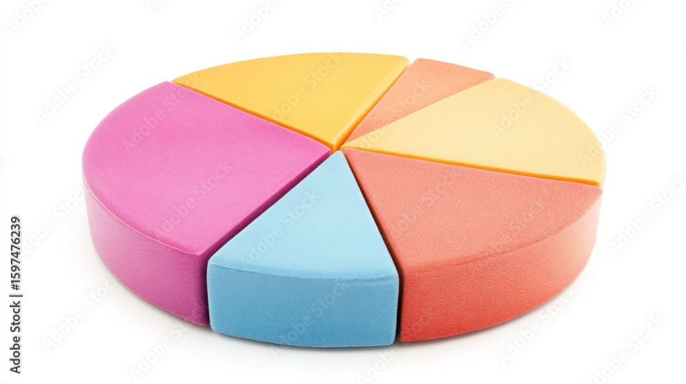 Obraz premium Colorful pie chart, six sections, bright pastel colors