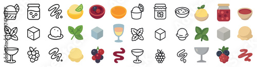 Food and beverage icons set – outline, flat, culinary and drink symbols