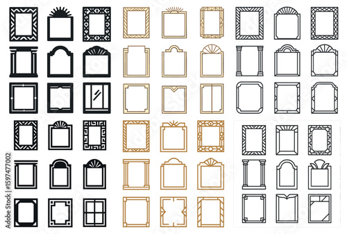 Decorative window outline icons set – silhouette, architectural frames and panes