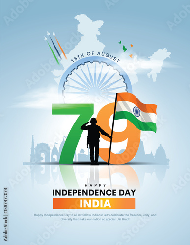 Happy 79th independence day of India. Creative vector illustration design.