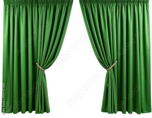 Open Green Curtains Isolated on Transparent Background PNG