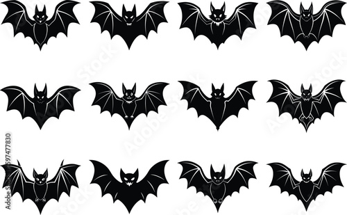 Vector art of a collection of black bat silhouettes,Halloween vector collection 
