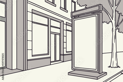 Outdoor poster frame mockup displayed in a street setting, ideal for showcasing advertisements or promotions in modern flat illustration style.