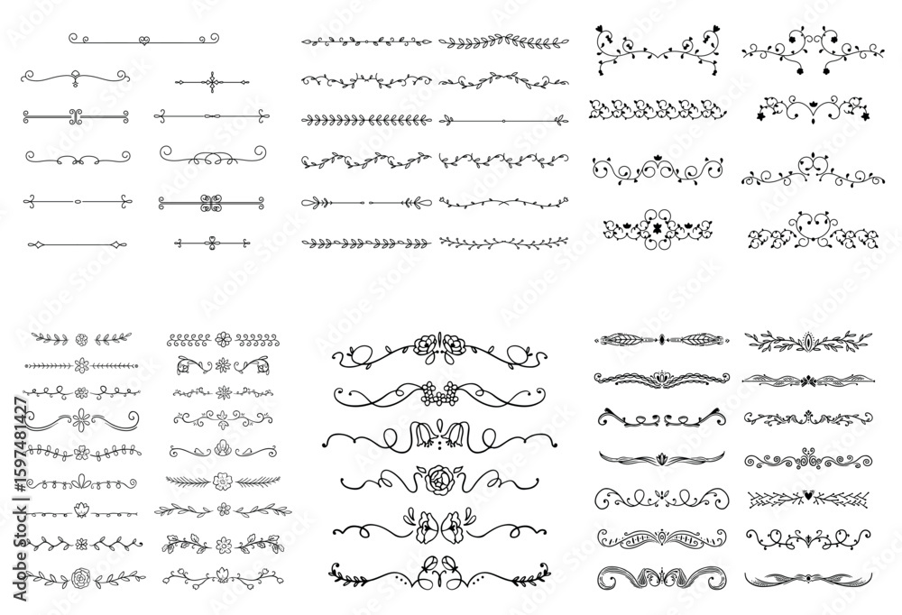 custom made wallpaper toronto digitaldividers doodle set. Wedding decorative elements. Divider ornament, borders, vintage line separators. Hand drawn vector illustration