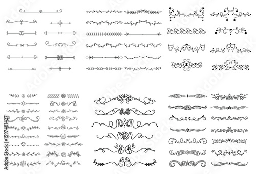 Wallpaper Mural dividers doodle set. Wedding decorative elements. Divider ornament, borders, vintage line separators. Hand drawn vector illustration Torontodigital.ca
