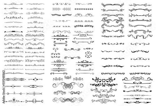 Wallpaper Mural dividers doodle set. Wedding decorative elements. Divider ornament, borders, vintage line separators. Hand drawn vector illustration Torontodigital.ca