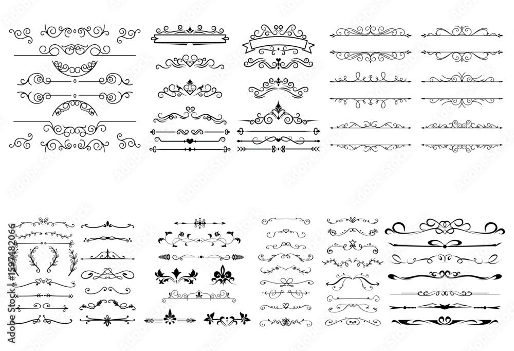 dividers doodle set. Wedding decorative elements. Divider ornament, borders, vintage line separators. Hand drawn vector illustration dividers doodle set. Wedding decorative elements. Divider ornament, borders, vintage line separators. Hand drawn vector illustration