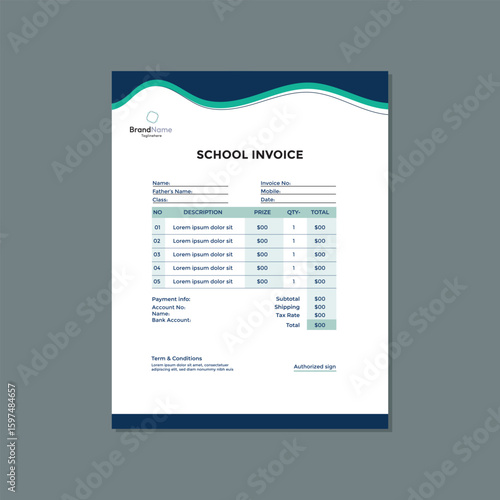 Clean School Invoice Template Design for Student Billing