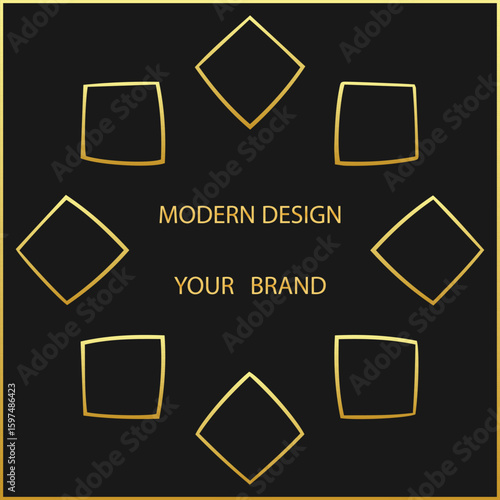 Ethnic black background, cover design. Geometric minimalist gold pattern. Template, stencil, stained glass. Artistic elements, ornaments, mandala, logo of the East, Asia, India, Mexico, Aztec, Peru.
