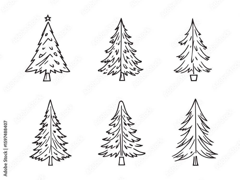 Obraz premium christmas fir tree vector outline
