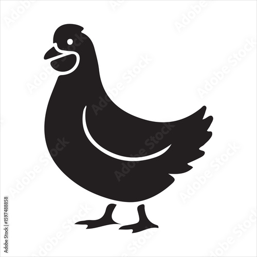 Black silhouette of a chicken standing on a white background fowl bird