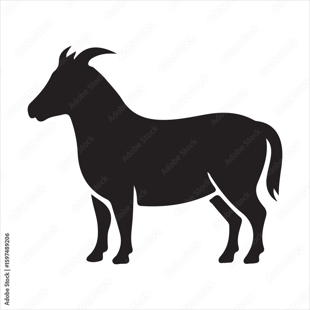 Fototapeta premium Black silhouette of a goat standing on a white background animal