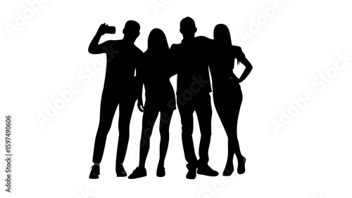 Silhouette of Friends Capturing Moments: A stylish silhouette captures a group of friends posing for a photo, the snapshot embodying friendship, camaraderie, and shared experiences.