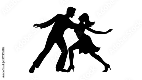 Dance of Shadows: Silhouetted figures of a couple engaged in a dynamic dance pose against a neutral backdrop.