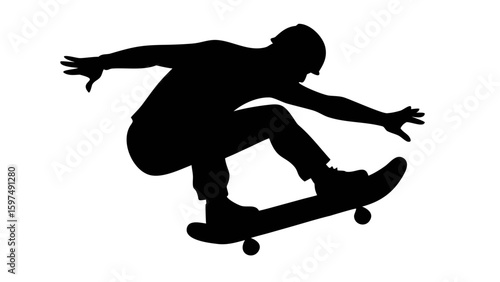Silhouette of a Skateboarder: A striking silhouette captures the dynamic motion of a skateboarder mid-air, poised in an act of skilled athleticism and daring skill. 