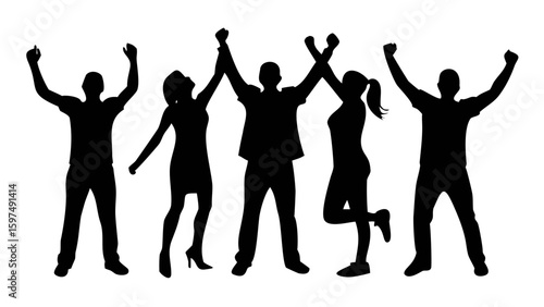 Silhouette Celebration: A dynamic silhouette captures a moment of jubilant teamwork, with individuals raising their arms in celebration of triumph.